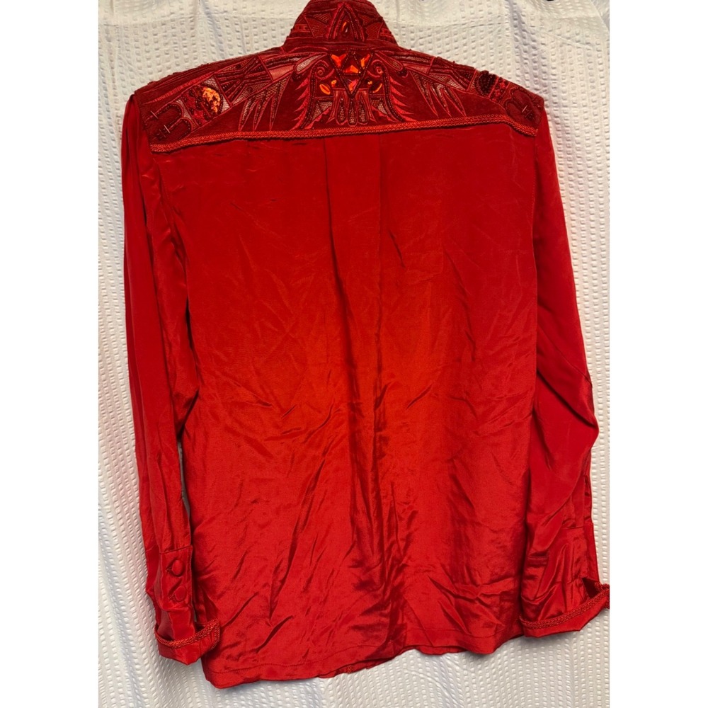 VTG 1980-90s Erez SZ 2 (Small) 100% Silk Red Heavy Embellished Blouse Detail NWT - Picture 16 of 16